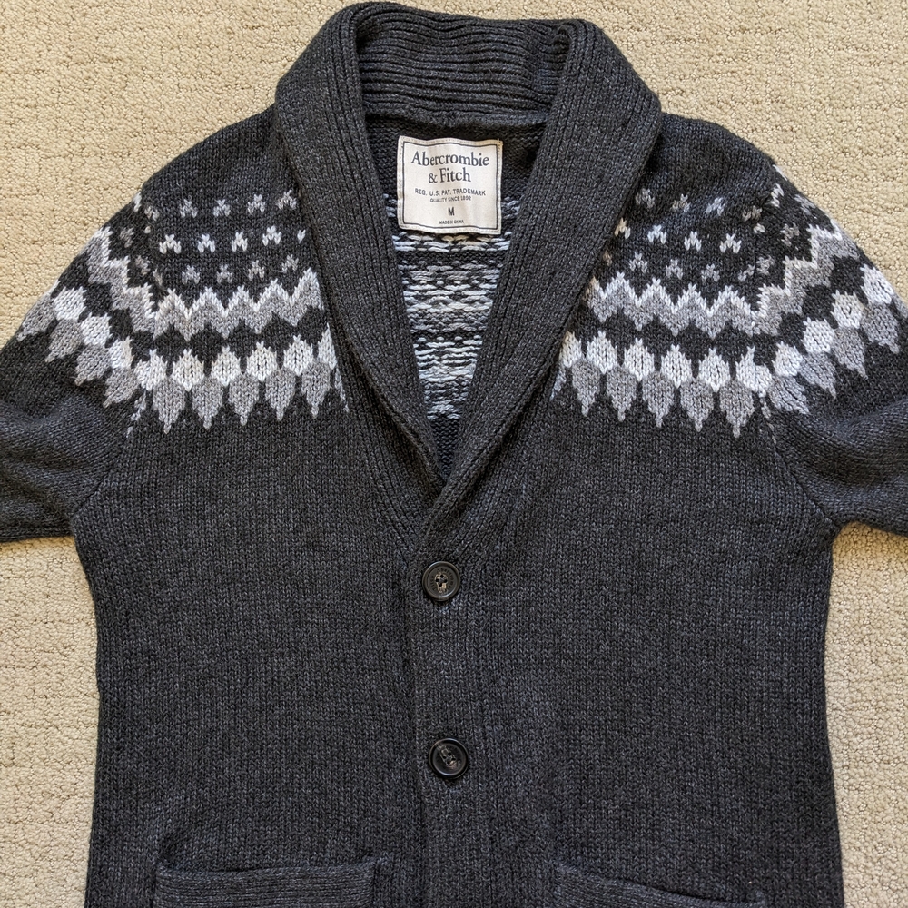 Abercrombie Fitch Men Fair Isle Cardigan Sweater Shawl Collar M Noridc Ski Apres - Picture 4 of 6